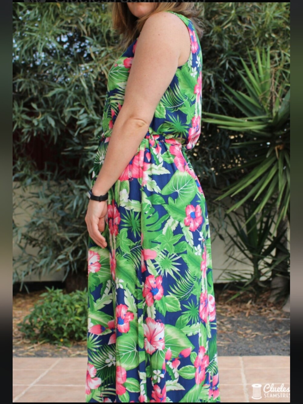 Tropical Floral Maxi Dress - Green & Navy